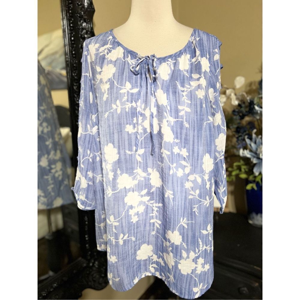 Fred David 3/4 Sleeve Floral Plus Size Blouse Size 1X